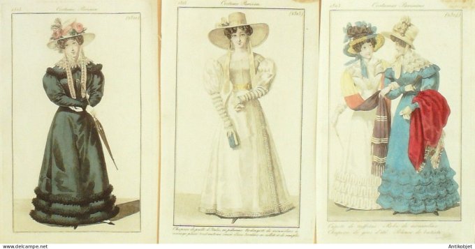 Gravures de mode Costume Parisien 1825 Lot 15 9 pièces