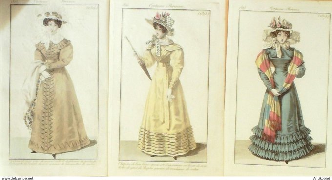 Gravures de mode Costume Parisien 1825 Lot 15 9 pièces