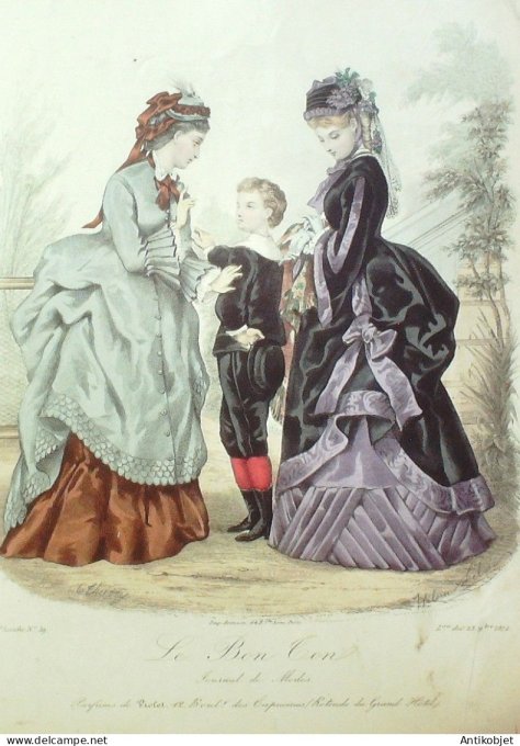 Gravure Mode Le Bon Ton 1872 # 39 (aquarelle old fashion plate)