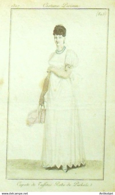 Costume Parisien 1807 # 803 (eau forte) Robe de Perkale