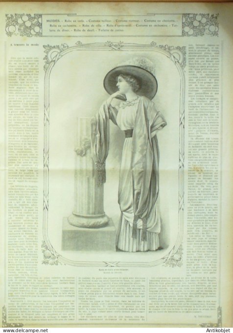 La Mode illustrée journal 1910 n° 34 Toilettes Costumes Passementerie