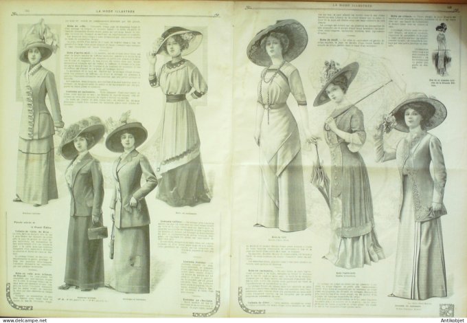 La Mode illustrée journal 1910 n° 34 Toilettes Costumes Passementerie