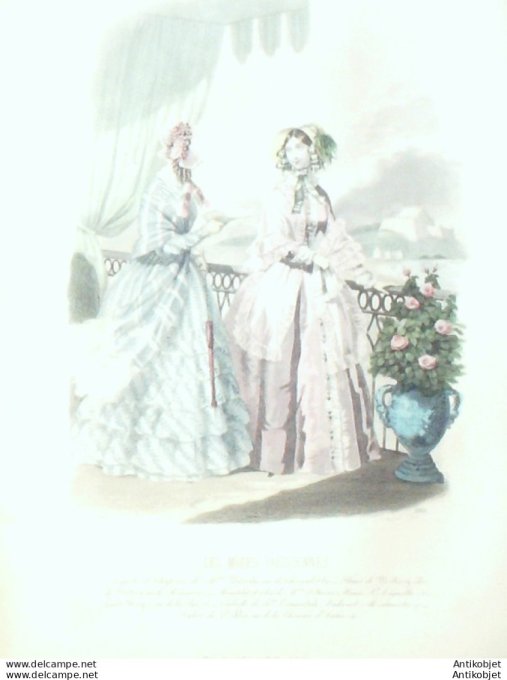 Gravure Les Modes Parisiennes 1846 # 180 Mantelet robes Maison Delbaas