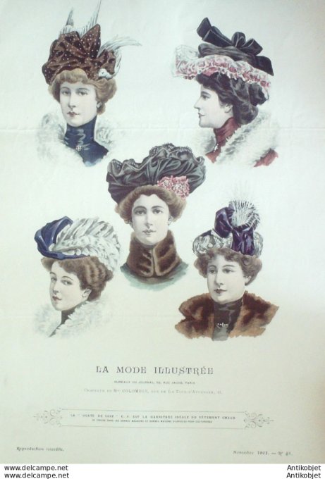 Gravure Mode illustree 1901 # 45 (Old Fashion plate) rare