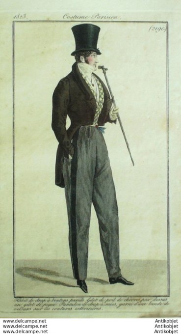 Gravure Mode Costume Parisien 1823 # 2190 (eau forte old Fashion plate