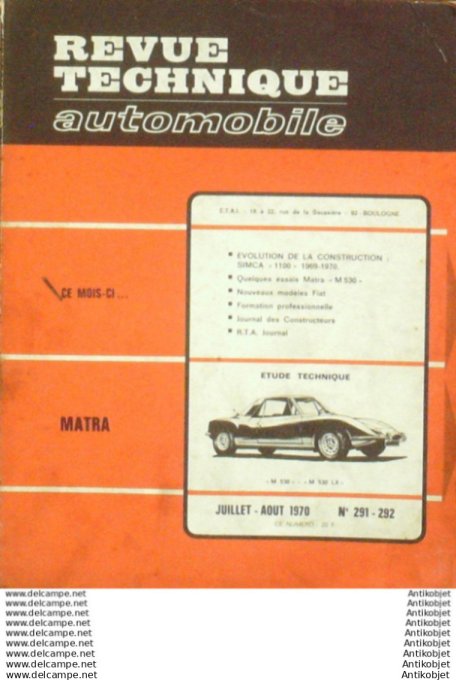 R.T Automobile Simca 1100 Matra M530   # 291