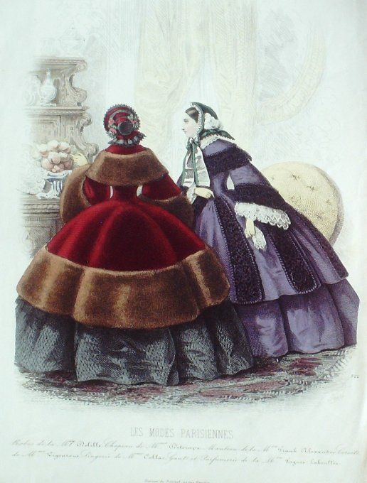 Gravure Les Modes Parisiennes 1858 # 822 Robes d'hiver Maison Delille