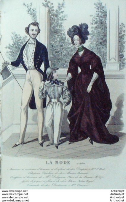 Gravure La mode 1838 # 24 (aquarelle old Fashion plate)  Amazone
