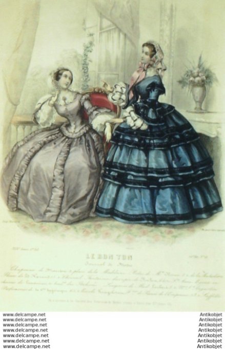 Gravure Mode Le Bon Ton 1855 22 # 18 (aquarelle old fashion plate)