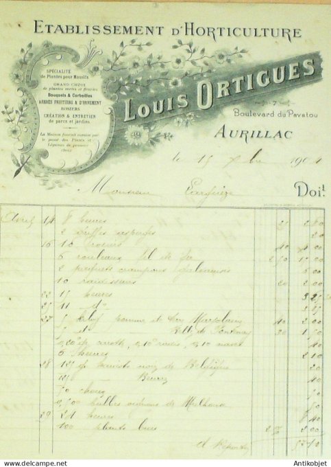 Facture Louis Ortigues (Horticulteur) 1904 à Aurillac (15)