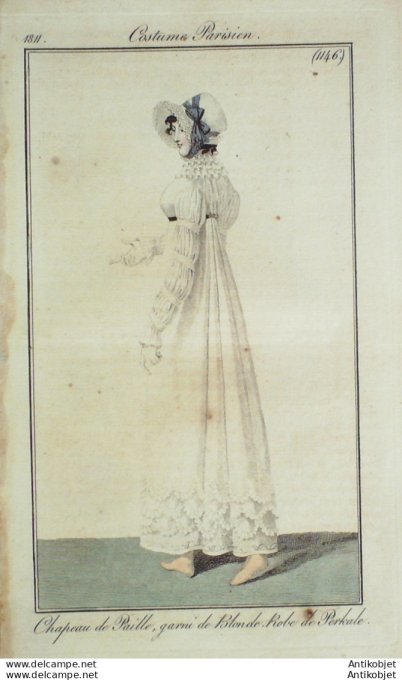 Gravure de mode Costume Parisien 1811 n°1146 Robe perkale