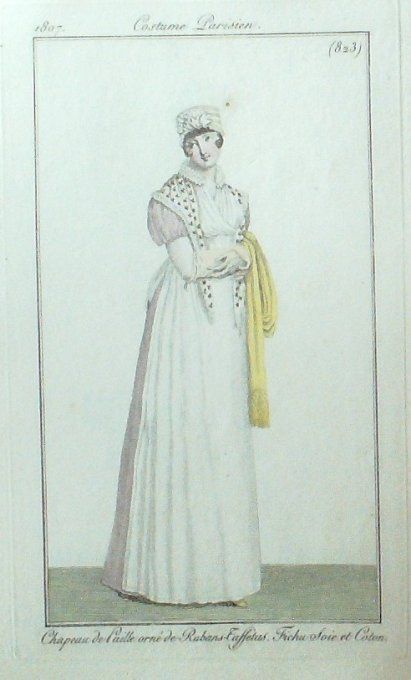 Gravure Mode Costume Parisien 1807 #  823 (eau forte old Fashion plate