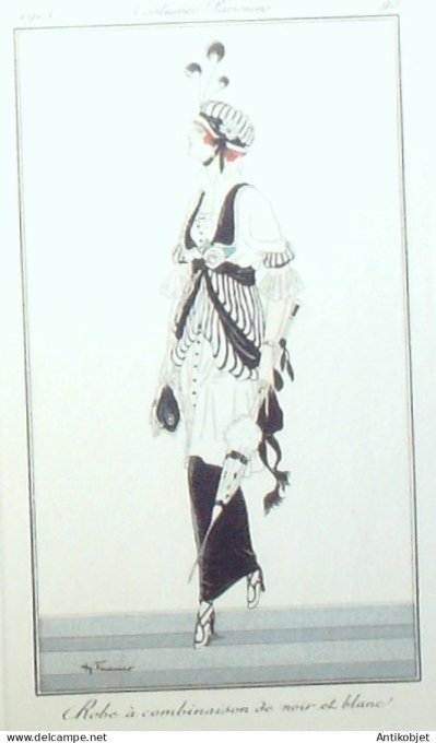 Gravure de mode Costume Parisien 1913 pl.093 FOURNIER Henri Robe