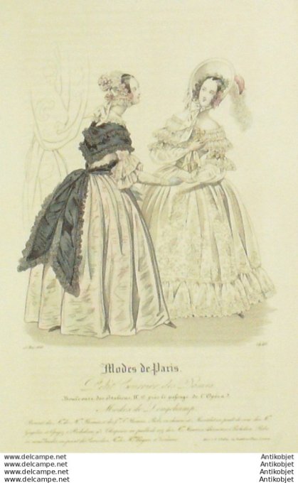 Gravure Mode Courrier des Dames 1838 # 1446 (eau forte old Fashion plate)