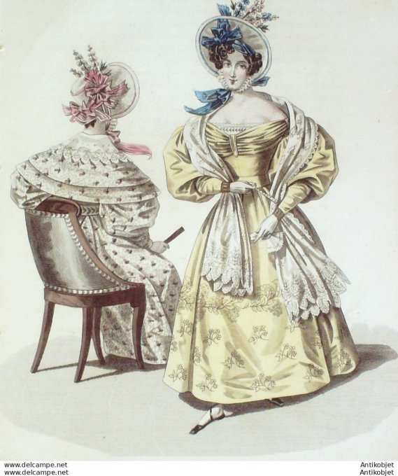Gravure  de mode Costume Parisien 1820 n°1887 Robe de perkale velours Spencer