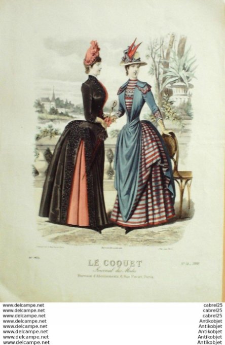 Gravure Mode Le Coquet 1888 # 12 (Old Fashion plate)
