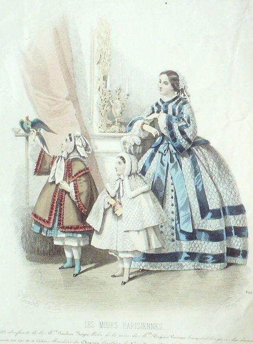 Gravure Les Modes Parisiennes 1858 # 824 Costumes enfants Maison Royéo