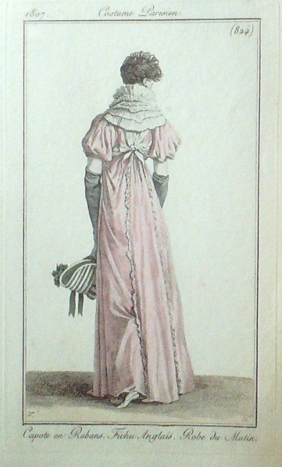 Gravure Mode Costume Parisien 1807 #  824 (eau forte old Fashion plate