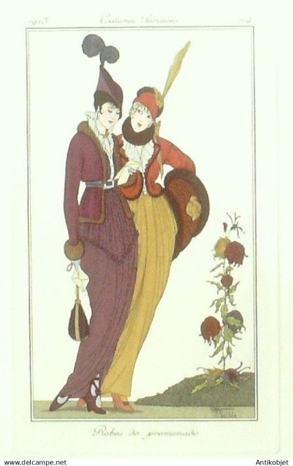 Gravure Costume Parisien 1913 #119 Vallée Armand (eau forte) Robes de promenade