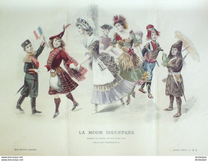 Gravure Mode illustree 1902 #  4 (Old Fashion plate) rare