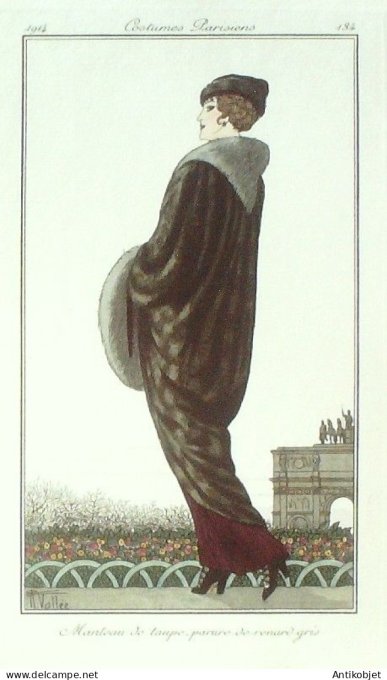 Gravure Mode Costume Parisien 1914 # 134 Vallee Armand (eau forte)