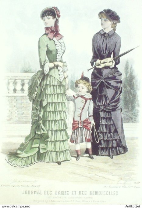 Gravure Mode J.Dames & Demoiselles 1875 # 1835 (Old Fashion plate)