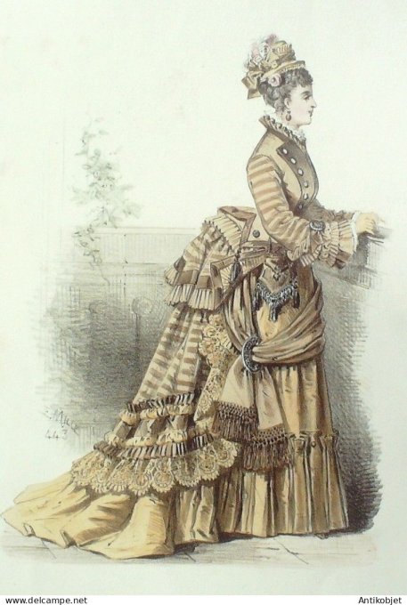 Gravure Mode Elegance Parisienne 1870 # 443 (Old Fashion plate)