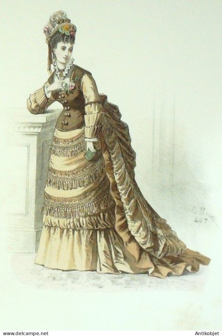 Gravure Mode Elegance Parisienne 1870 # 487 (Old Fashion plate)