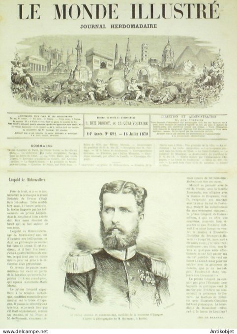 Le Monde illustré 1870 n°692 Blois (41) Samoreau Montigny-sur-Loing (77) Italie Rome Pie IX St-Gotha