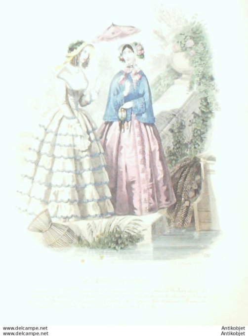 Gravure Les Modes Parisiennes 1846 # 181 Robes de visite Maison Olmer