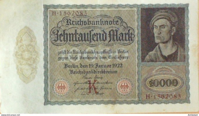 Billet de Banque Allemagne 10000 Mark Reichsbanknote Zehntausend 1922