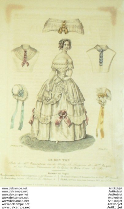 Gravure Mode Le Bon Ton 1847 14 #  5 (aquarelle old fashion plate)