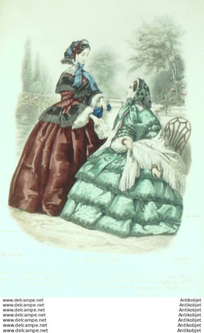 Gravure Mode Le Bon Ton 1855 22 # 15 (aquarelle old fashion plate)