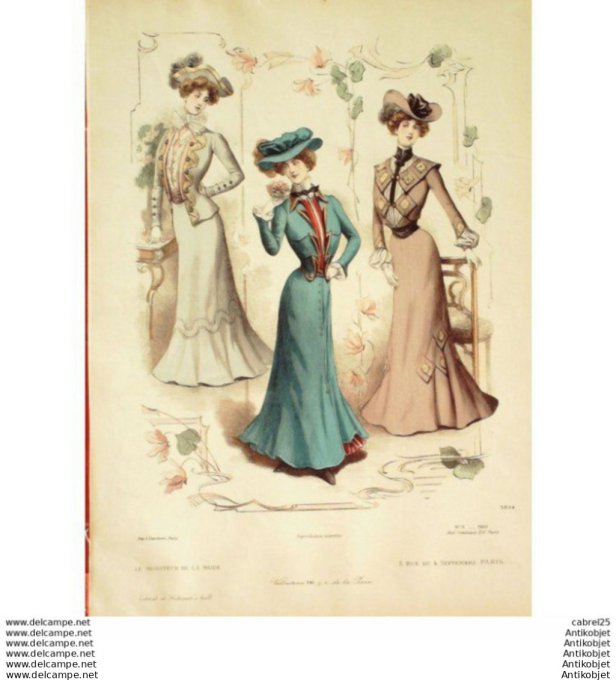 Gravure Mode Le Moniteur 1901 # 06 (Old Fashion plate)