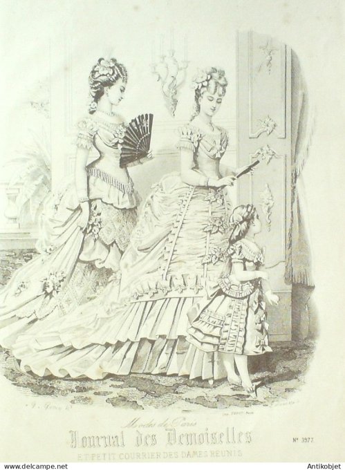 Gravure Mode J.Demoiselles 1875 # 3977 (aquarelle Old Fashion plate)