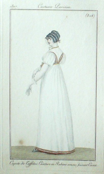 Gravure Mode Costume Parisien 1807 #  826 (eau forte old Fashion plate