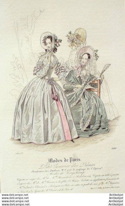Gravure Mode Courrier des Dames 1838 # 1444 (eau forte old Fashion plate)