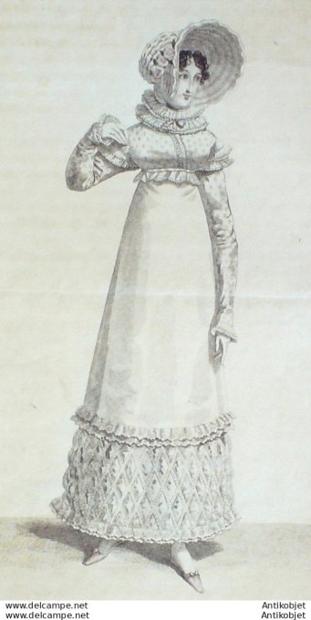 Gravure de mode Costume Parisien 1818 n°1734 Canezou de moufseline