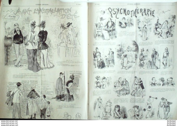 Le Journal Amusant 1891 # 1820 Psychotherapie par Henriot Avant l'installation d'ete par Mars