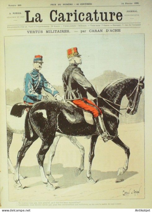 La Caricature 1885 #268 Vertus militaires Caran d'Ache Alex Dumas Robida Trock Malot par Luque