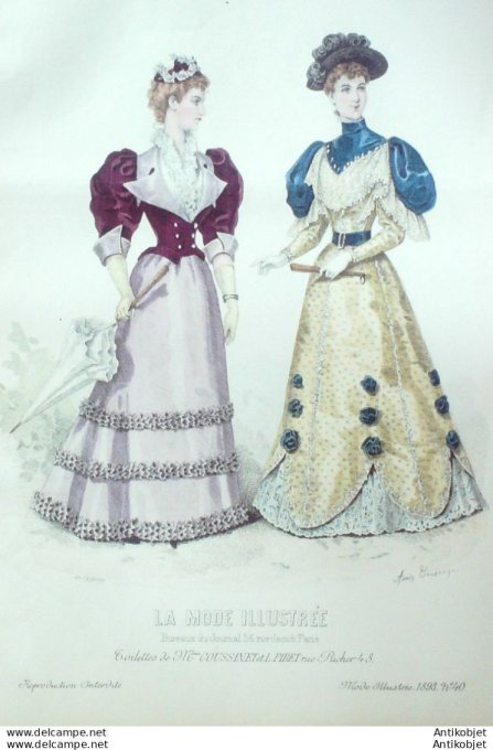 Gravure Mode illustree 1893 # 40 (Old Fashion plate) rare