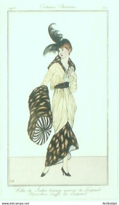 Gravure Costume Parisien 1913 #110 Van Brock Jan (eau forte) Robes de Satin Topaze