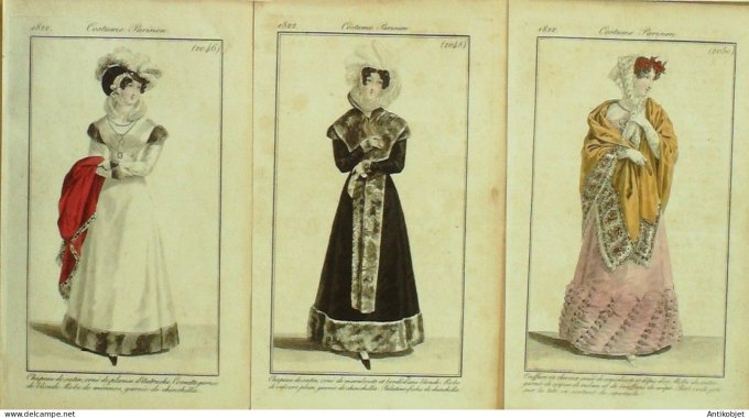 Gravures de mode Costume Parisien 1821 à 1822 Lot 05 9 pièces
