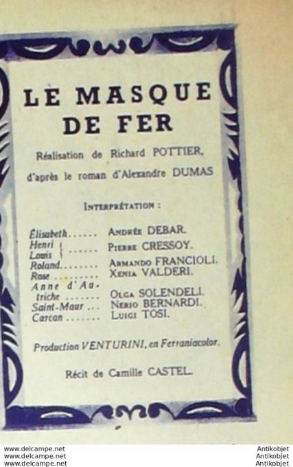 Le masque de fer Andrée Debarpierre Cressoy Xenia Valderi