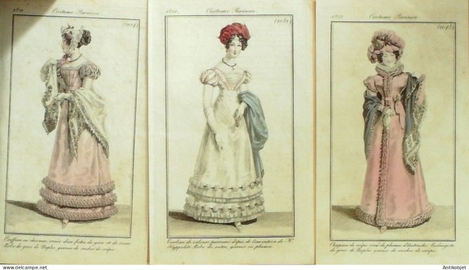 Gravures de mode Costume Parisien 1821 à 1822 Lot 05 9 pièces