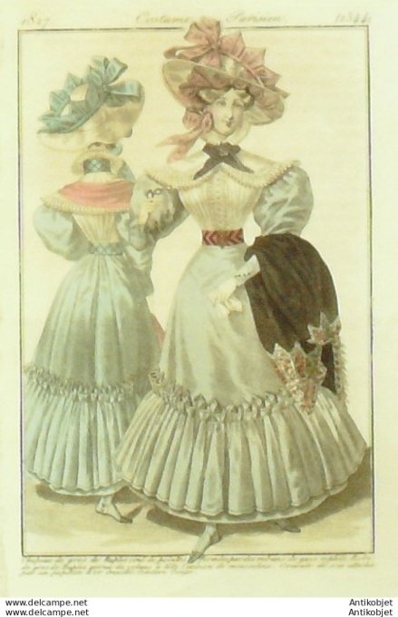 Costume Parisien 1827 # 2544 Robe de gros de Naples garnie