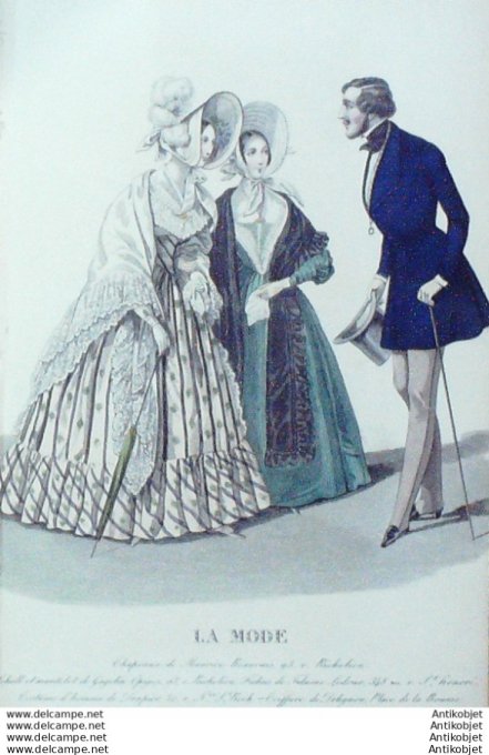 Gravure La mode 1838 # 11 (aquarelle old Fashion plate)