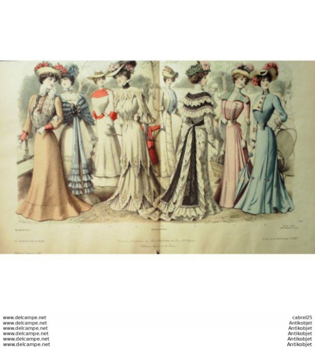 Gravure Mode Le Moniteur 1901 # 14 (Old Fashion plate)