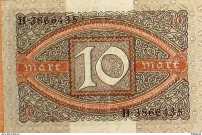 Billet de Banque Allemagne 10 Mark Reichsbanknote 1920