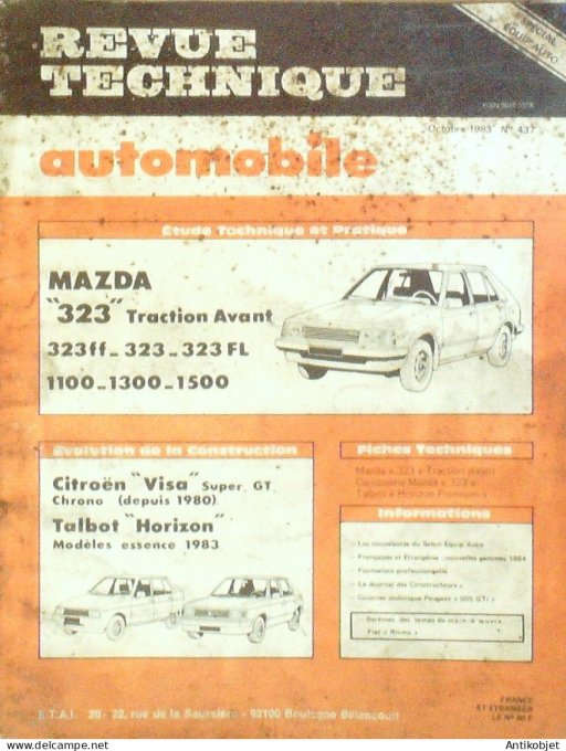 Revue Tech. Automobile 1983 n°437 Mazda 323 Citroen Visa Talbot Horizon